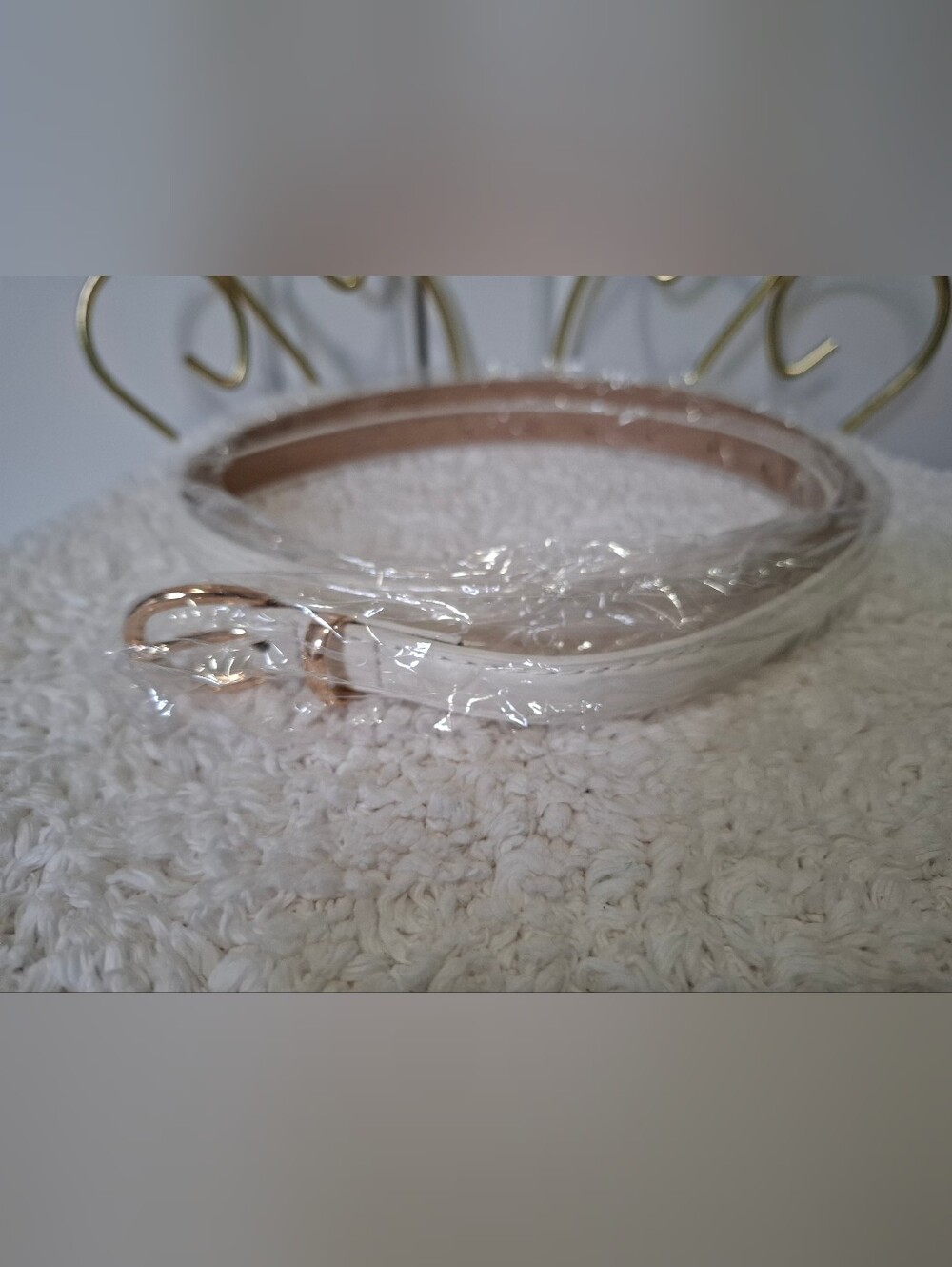 Women’s White Leather Belt with Rose Gold Buckle